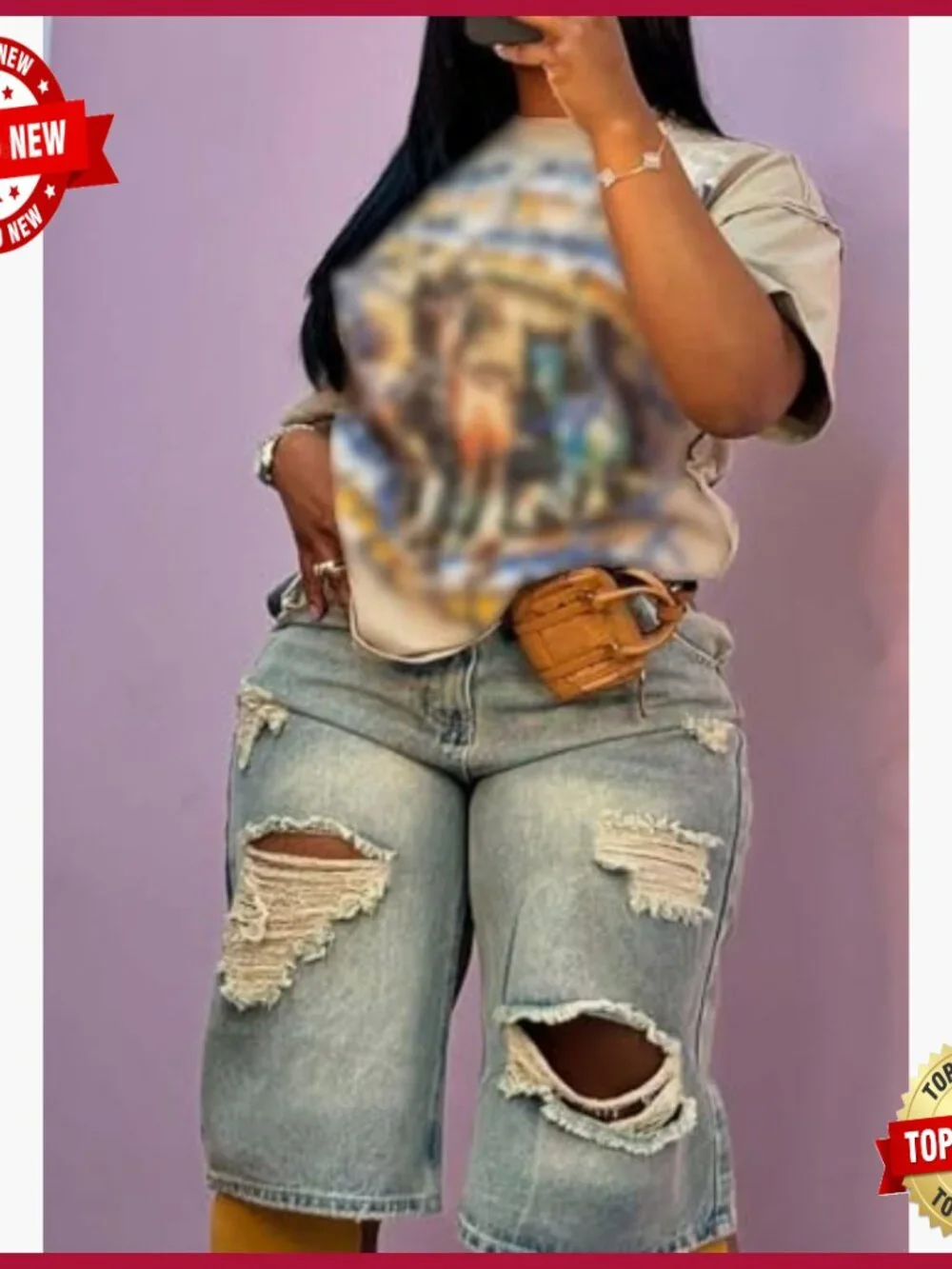 High Rise Baggy Ripped Denim Shorts Straight Wide Leg Y2k Bermuda Cargo